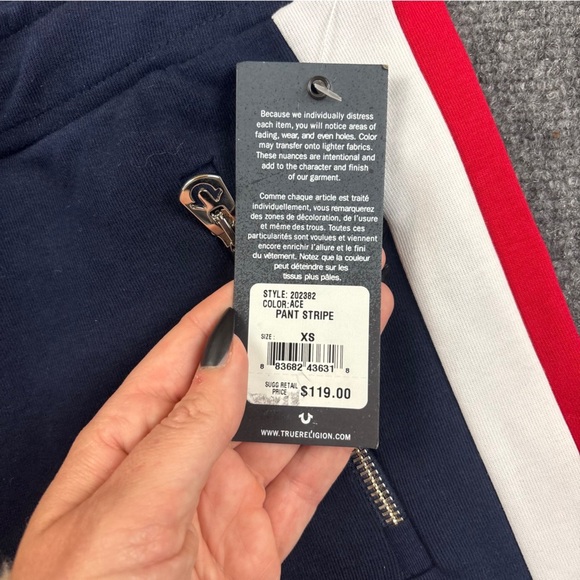 TRUE RELIGION Women’s Navy/White/Red Stripe Athletic Pant size: XS - NWT - Picture 5 of 8